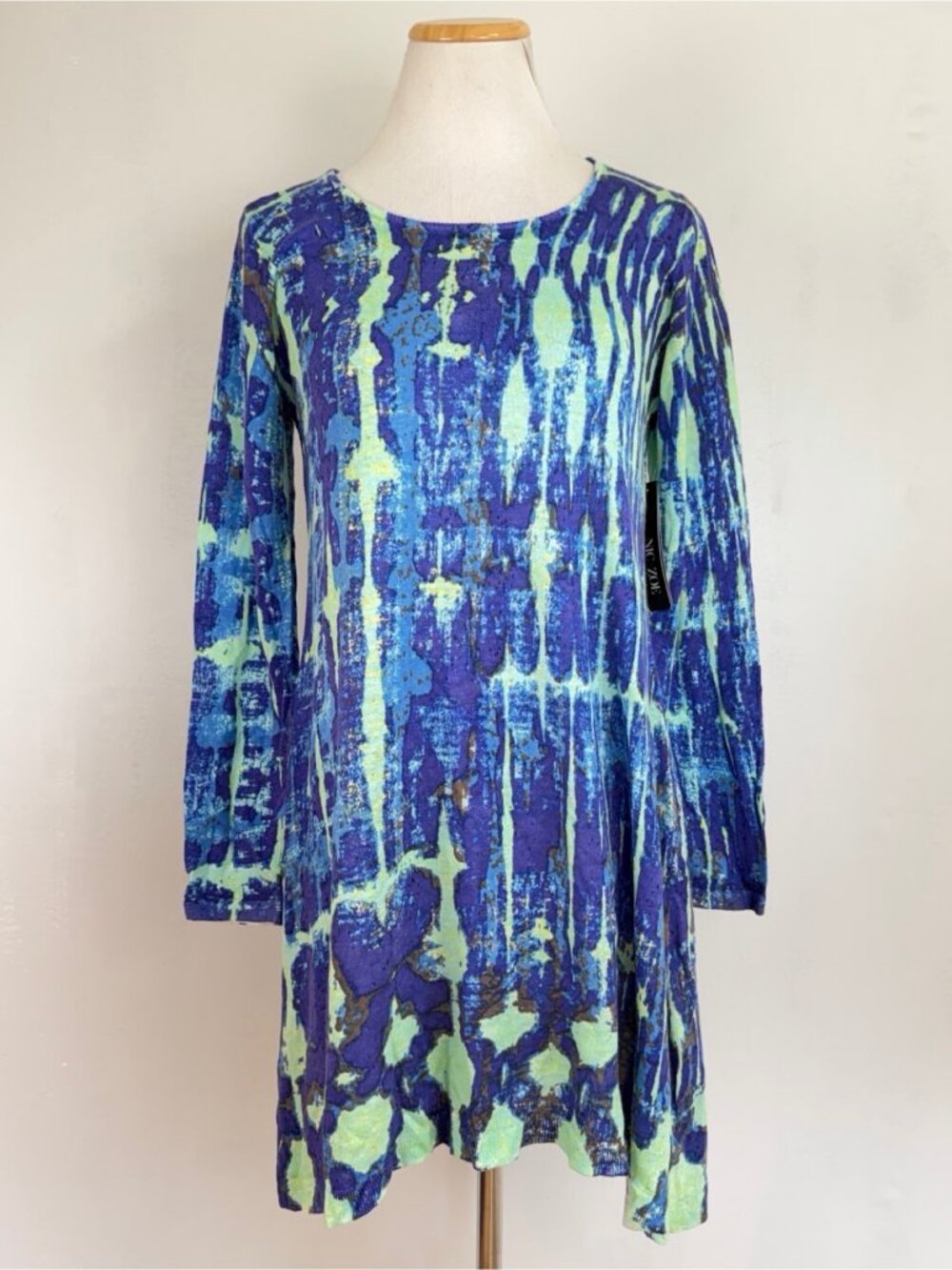 Nic & Zoe Dress Size Small NWT Knit Linen Viscose Blend Shift Blue Green